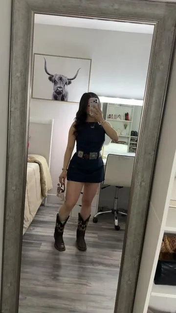Cutest dress w shorts under💓 #westernootd #princesspolly #denim #denimdressoutfit 