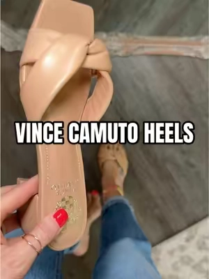 I love how many color options and fabrics you can choose in these @Vince Camuto heels! @QVC, Inc #vincecamuto #nudemules #blockheels #summerheels #neutralstyle 