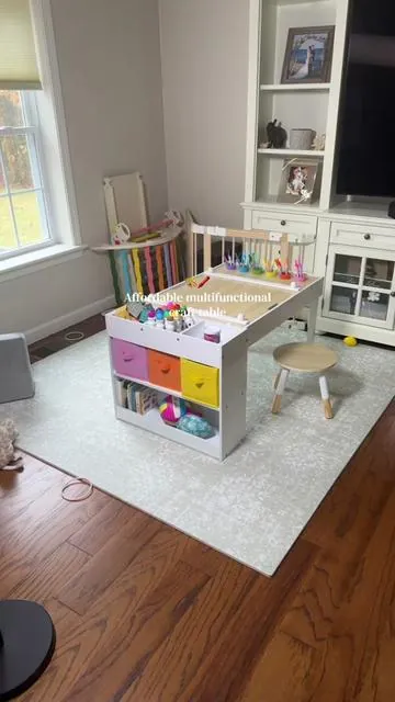 We love a good 2-in-1 table and it’s affordable #toddlerfinds #kidstable #artsandcrafts #toddleractivities #multifunctionaltable 