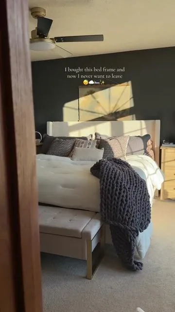 This bed frame instantly elevated my bedroom and now I’m obsessed. #bedframe #bedroomfurniture #bedroomupgrade #tiktokshopstockup #furniturefinds 