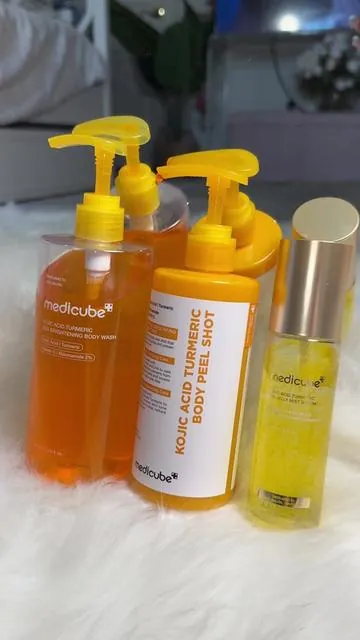 this body care set will have your skin GLOWING😍✨ #medicube #bodycareroutine #tumericsoap #kojicacid #hyperpigmentationtreatment 