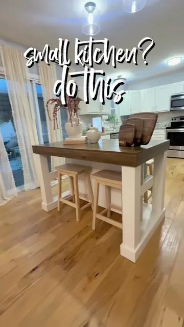 small kitchen? do this 🤎 this kitchen island instantly made my space feel more custom + functional #homefinds #kitchenisland #kitchenupgrade #homedecor #smallkitchen 