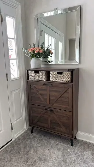 The shoe storage cabinet is super narrow at just 9.4 inches!-perfect for my entryway!#shoestorage #narrow #cabinet #storagesolutions #tiktokshopfinds 