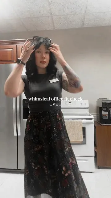 I wish I had time to film at home but this skirt is too pretty not to share Friday’s office fit 🥹🖤🦋 #mothskirt #officefit #officeoutfit #gothicskit #whimsigoth 