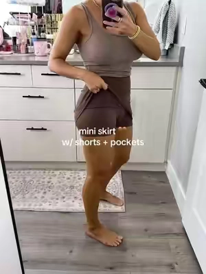 stretchy tennis skort with comfy shorts with pockets under. #tennisskirt #skort #tiktokshopcreatorpicks #miniskirt #tiktokshopstockup 