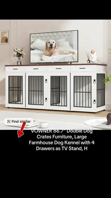 VOWNER 86.7" Double Dog Crates Furniture, Large Farmhouse Dog Kennel with 4 Drawers as TV Stand, H
