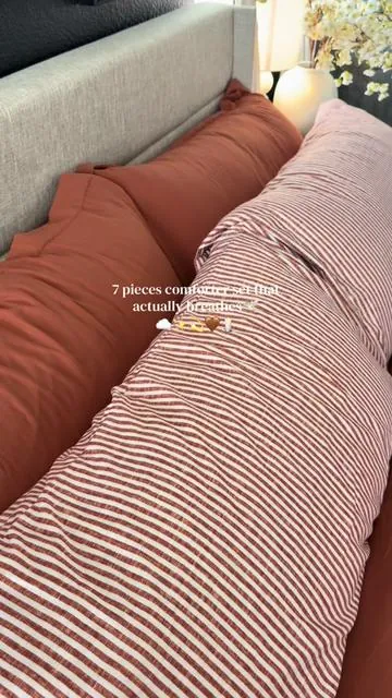 Your bedroom really changes your mood 🛏️✨ I finally upgraded to a full 7-piece comforter set and my room feels like a luxury hotel now 😭🤍 #comforterset #bedroommakeover #cozybedroom #homedecor #bedroomaesthetic 