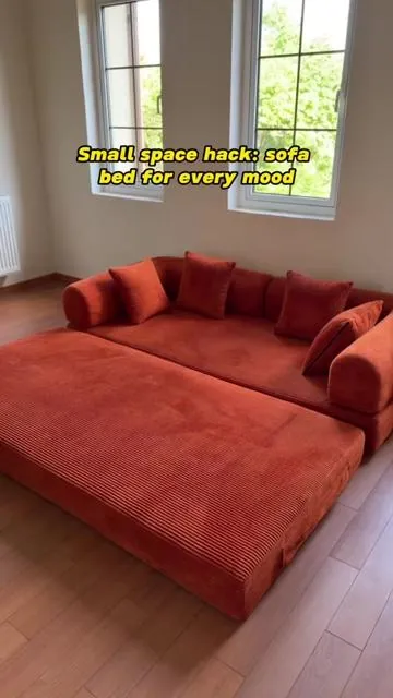 Small space hack:sofa bed for every mood 🧡➡️🥰#SummerVibes #weture #fyp #bonelesscouch #cloudcouch 