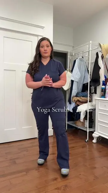 As far as yoga scrubs go, these are the best ones I have tried - stretchy is an understatement, they feel like yoga pants but you will get compliments with how good you look! #yogascrubs #scrubs #nurses 
