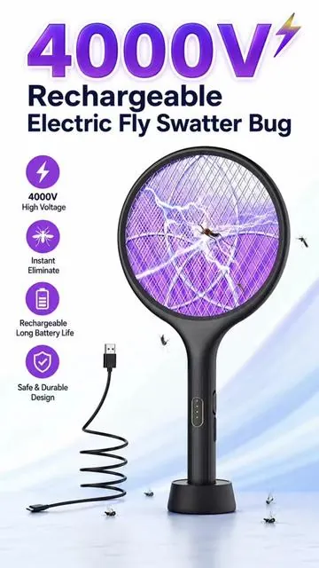 4000V Rechargeable Electric Fly Swatter #memorialday #summervibes☀️ #fyp #summertime #tiktokshopcreatorpicks 
