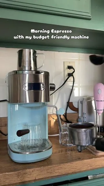 POV: your kitchen just got a whole lot cuter ☕️✨ This budget-friendly espresso machine looks expensive but was insanely affordable in comparison and the baby blue has my whole heart 🤍  #CoffeeTok #EspressoMachine #HomeCafe #BudgetFinds #TikTokMadeMeBuyIt     