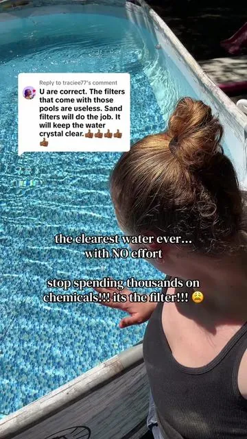 Replying to @traciee77 i cant even tell ya'll how amazed i am... the water being so clear and blue with like no effort 😅 #sandfilter #easypoolmaintenance #poolowning #poolhacks #poolupkeepingtips 