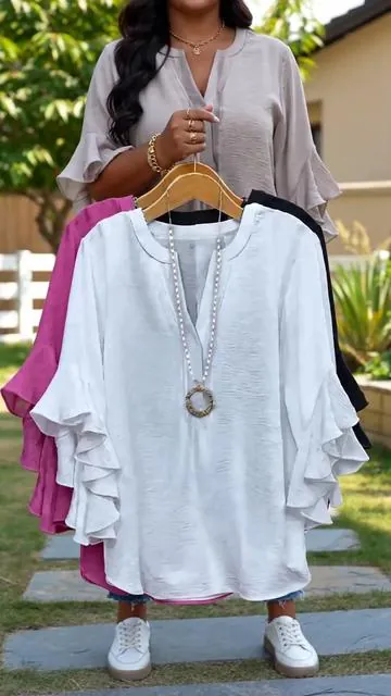 Can’t resist this ruffled sleeves shirt this summer#tiktokshop #tiktokshopmemorialday #SUMMER #dealsforyoudays #OOTD 
