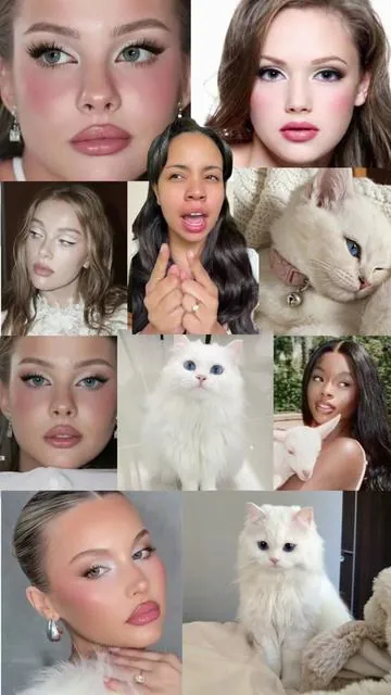 every girl is a different cat: white cat edition 🤍 soft angelic and polished ✨ products used: @Saie super glowy gel, @missha.official bb creme, @ILIA Beauty serum concealer, @Stila Cosmetics convertiable color in peony, @hudabeautyshop easy bake powder, @M.A.C Cosmetics Store blush in desert rose, @MERIT Beauty highlighter, @ColourPop Cosmetics brow boss gel and pencil, @Sigma Beauty vintage radiance eyeshadow, @Kulfi Beauty Kajal in brown, @Judydoll US slim eyeliner, @Tower 28 Beauty Beauty mascara, @SOSHE Beauty eye brightener, saie lip liner in wink, saie lip gloss in disco #whitecatmakeup #coquette #angelicmakeup #whatcatareyoumakeup #angelcore