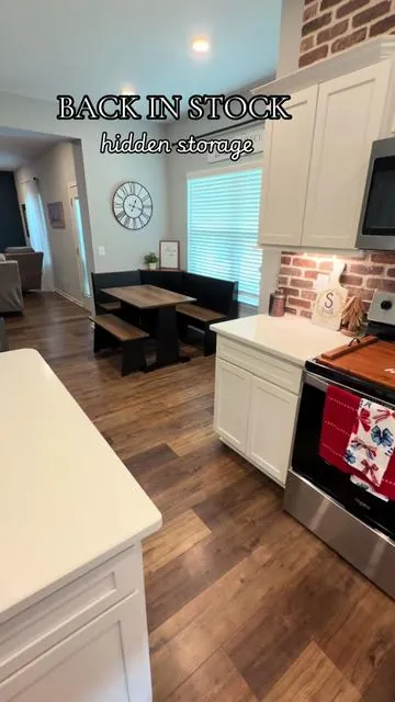 Constantly going out of stock! If you’ve been eyeing the perfect nook rustic table for awkward spots- def check this out! It does take a bit to put together, but 10000% worth it! #nook #kitchentable #rustic #furniture #kitchen 