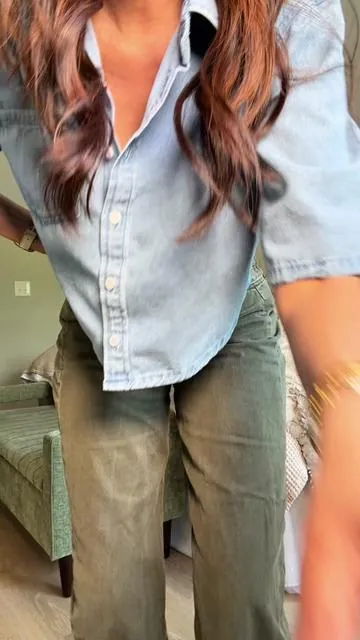 Crop Denim Shirt💙 @Tankaneo Shop1  #denimshirt #ootd #outfitideas #fitover40 #style 