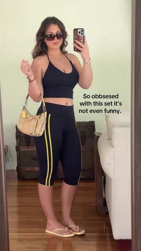I am 5‘5“ wearing my regular size medium. I would recommend going with your regular size #athleisure #90s #Y2K #WorkoutSet #90sathleisure 