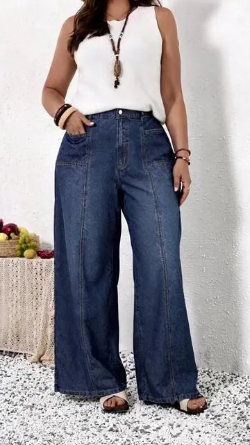 A pair of eye-catching jeans; A pair of stunning jeans #PlusSizeFashion #WideLegJeans #ComfyDenim #TikTokMadeMeBuyIt