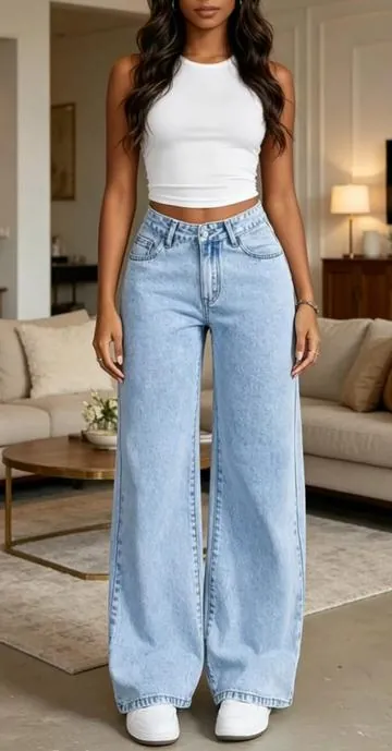 Women's Wide Leg Jeans, Casual #OOTD #outfitinspo #coquette #tiktokmademebuyit #tiktokshop