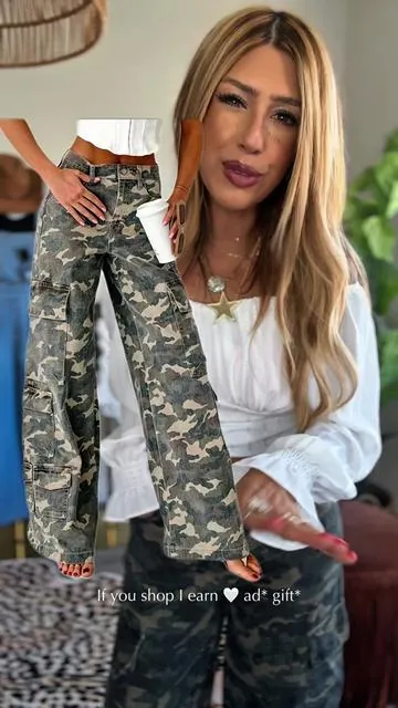 The pants that make a basic tee look like you tried. 💚✨ #CamoStyle #EverydayOutfit #FashionOver40 #BoutiqueFashion #OOTD 