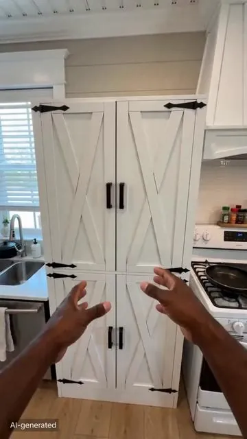 My messy kitchen got a glow-up with this farmhouse pantry #affordablehomedecor #practicalhome #homedecorhaul #homegoodsfinds🤩🤩 #kitchenpantry #outdoorcabinets #homehacksessentials #shoestoragecabinet #homekitchenupgrade #storagechest