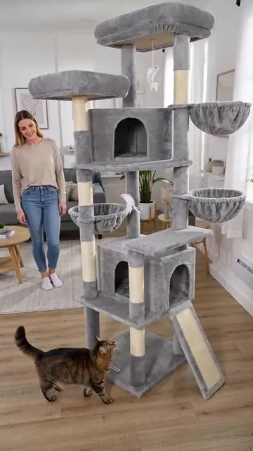 Give your large cat the purr-fect paradise with this 76-inch cat tree! 🐾 Designed specifically for bigger felines, it features two cozy condos for private naps and three comfy hammocks for lounging high above. Keep those claws healthy and away from your furniture with durable sisal scratching posts. It's the ultimate spot for climbing, playing, and relaxing. Your furry friend will love their new kingdom! Tap to shop now. #cattree #largecats #DealsForYouDays #AIGC #Moras