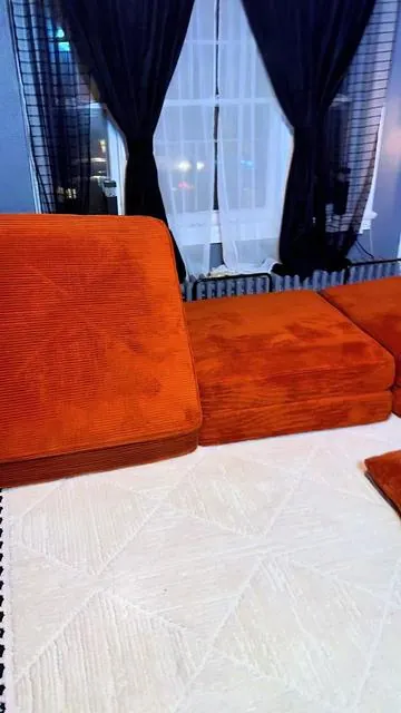 SOUTTEE 115" Modular Floor Sofa Bed with Two Cup Holders High-Quality Corduroy Fabric Free Combination Design Premium Sponge Padding Multifunctional for Small Spaces Living Room Mattress ##floorcouch##modularfloorcouch##convertiblecouch