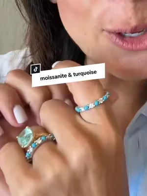 Gorgeous moissanite & turquoise rings that stack beautifully! #moissanitejewelry #turquoisejewelry #dealsforyoudays #tiktokshopcreatorpicks 