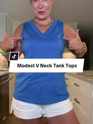 A modest cut v neck tank top that won't leave you feeling over exposed! Soft and comfortable and so many options! #tiktokshopcreatorpicks #dealsforyoudays #midsizefashion #over50style #summertops 