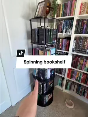 This rotating spinning bookshelf by FlyCity is honestly the perfect shelf if you have a small space, need to hold a lot of books, or need something compact #FlyCity #RotatingBookshelf #SpinningBookshelf #TBRShelf 