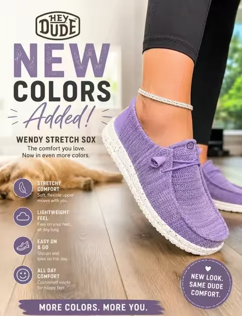 Love the Purple!  HEYDUDE Wendy Stretch Sox #DealsForYouDays #TiktokShopCreatorPicks #tiktokshopsummerturnup 