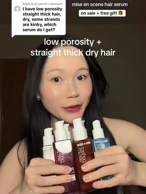 Replying to @jo_oanne which mise en scene serum is for low porosity with straight thick dry hair?  #miseenscene #damagedhair #hairserum #dealsforyoudays #summerwins @Mise En Scène US 