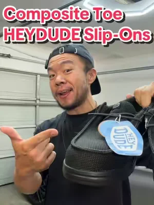 These Slip-On shoes from @HeyDude have a composite toe to protect your feet!  #heydudeshoes #sliponshoes #mensshoes #steeltoeshoes #giftsforhim 