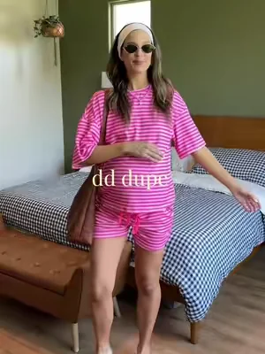 my favorite pink stripe dupe 🤭 | size small | #matchingset #SummerFashion #dressthebump #pregnancyootd  