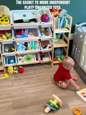 My son loves playing independently now!  #toystorage #toyorganization #toyshelf #dealsforyoudays 
