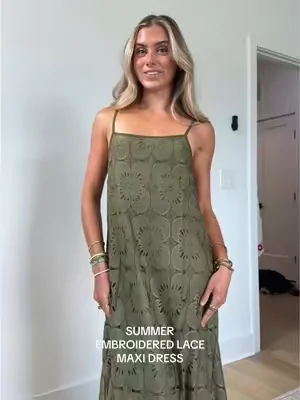 how good is this lace embroidered maxi dress the dealing is gorgeous and gives it so much more than a plain fabric you can dress it down or you can wear this with a heel too 5’4/xs  #summerdresses #summerdresshaul #dealsforyoudays #maxidress #dress @merokeety_usa 