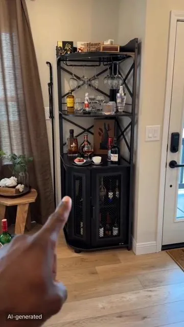 Turn any empty corner into the coolest home bar 🍷 #interiorfinds #hallwalldecor #outdoorstoragesolutions #vanityshelves #versatilestorage #decorativeshelves #bathroomcornershelf #versatilehome #homebar #homebarcabinet #winebarcabinet #barcabinet