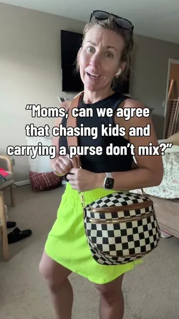 “Moms, can we agree that chasing kids and carrying a purse don’t mix?”  #busymom #momstyle #mombag #handsfree #momlife 