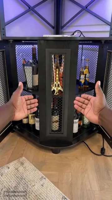 LED lights + power outlets = perfect home bar!!!#creatorsearchinsights #cornercabinet #homebar #barcabinet #winecabinet #wine #party #fyp 