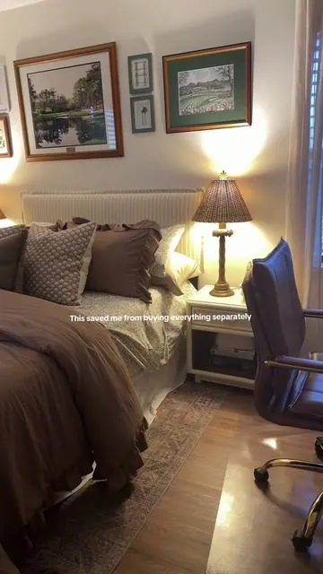 I wasn't planning to change my bedroom, but this bedding set completely refreshed the space. 🤎 It comes with everything you need for a coordinated look, including a comforter, sheets, pillowcases, and shams, so there's no guessing what matches. The ruffle detail gives it a cozy, elevated feel, and the built-in storage pockets on the comforter are such a unique bonus for keeping small essentials close by. If you've been wanting to give your bedroom a simple refresh without buying everything separately, this set is definitely worth checking out. ✨ 7-piece bedding set 🛏️ Comforter, sheets, pillowcases & shams included 🤎 Cozy farmhouse-inspired style 📱 Convenient built-in storage pockets