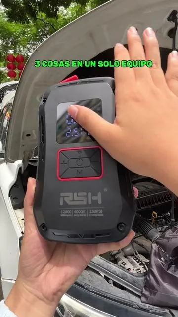 Arrancador portátil para carro, perfecto para tus viajes de verano. Con 4000A de arranque, infla tus llantas con su compresor de aire de 150 PSI y enciende cualquier vehículo de 12V en segundos. Además, funciona como batería externa de 15,000 mAh e incluye una potente luz LED para cualquier emergencia.#battery #repair #charger#jumpstarter #tiktoksummersale 