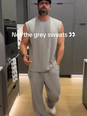 This cut off sweat suit may cause issues leaving the house - #summerwins #jmierr #loungewear #greysweatspants #sweatsuit 