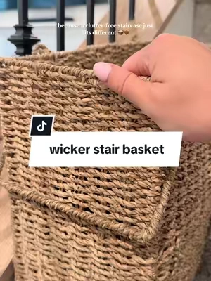 The simplest home upgrades are always my favorite. 🤍 This wicker stair basket keeps the stairs clutter-free by giving everything a place until it goes upstairs. Functional, aesthetic, and it makes the whole house feel calmer. If you’re looking for easy home organization ideas that actually make a difference, this is one you’ll use every single day. ✨ #HomeOrganization #HomeOrganizationIdeas #HomeDecor #WickerBasket #qvc @QVC, Inc 