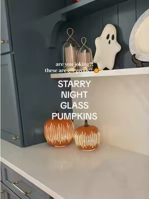 🎃✨ The most gorgeous pumpkins! These are the viral Starry Night twinkling glass pumpkins from @QVC, Inc #fall #falldecor #pumpkindecor #falldecorations #homedecor 