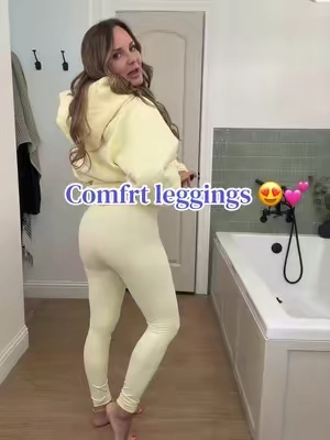 Comfrt stays having me beg for more!! They killed it with the buttercream color too. @Comfrt #leggings #comfrtleggings #gymwear #athleisurewear #womensfashion 