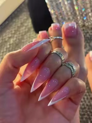 All new products, all new combos. I'm so ready!❤️‍🔥 V-shape French stiletto nails — creative unique French design. 😍💞HL✨ #frenchtipnails #pressonnails #fyp #nailinspo #newnails