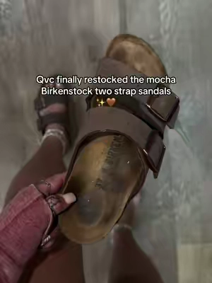 Qvc finally restocked the mocha!! If they have your shoe size get them before qvc sells out. @QVC, Inc Birkenstock two strap adjustable footbed sandal 🤎✨