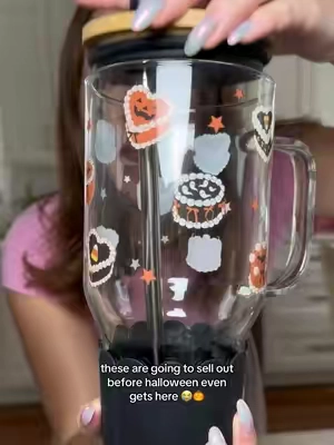apparently we all HAVE TO buy our halloween cups in august now 😭🎃 #halloweentumbler #glasstumbler #halloween #spookyseason #fallfinds