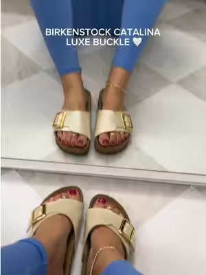 I can’t believe these are Birkenstocks!? The Catalina Luxe Buckle is so pretty! They are super comfortable, just like the less attractive ones 😅 and go with almost everything! #birkenstocks #birkenstocksandals #ad #birkenstockcatalina #qvcloyaltyprogram 