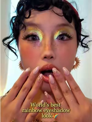 It’s giving rainbow sparkle 🌈#rainboweyeshadow #glittermakeup #ourbella #trendingmakeup #eyeshadowtutorial 
